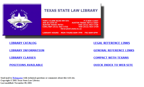A screen capture of the homepage of the Law Library website on June 5, 2002, showing few navigation options and limited online resources.